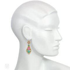 Antique pink topaz and turquoise earrings