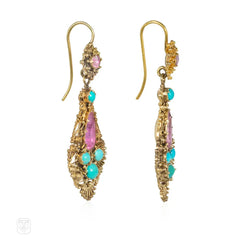 Antique pink topaz and turquoise earrings