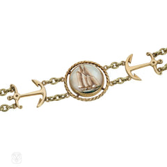 Antique reverse-painted ship and anchor bracelet