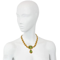 Antique Roccoco peridot and gold demi parure