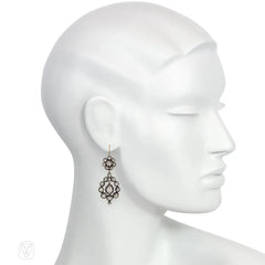 Antique rose cut diamond pendant hoop earrings