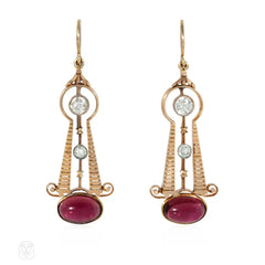 Antique rose gold, diamond and garnet earrings