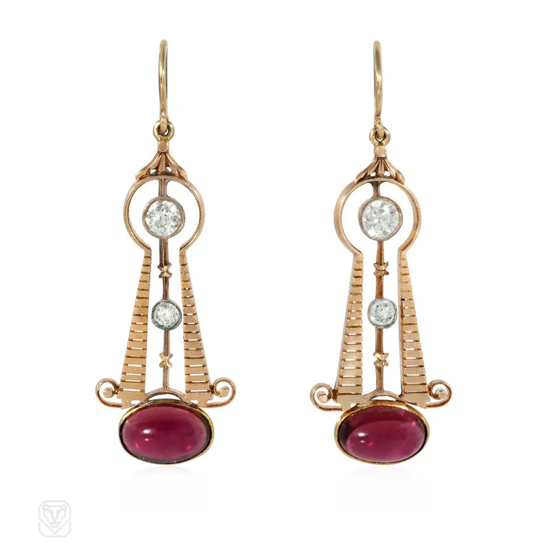 Antique rose gold diamond and garnet earrings