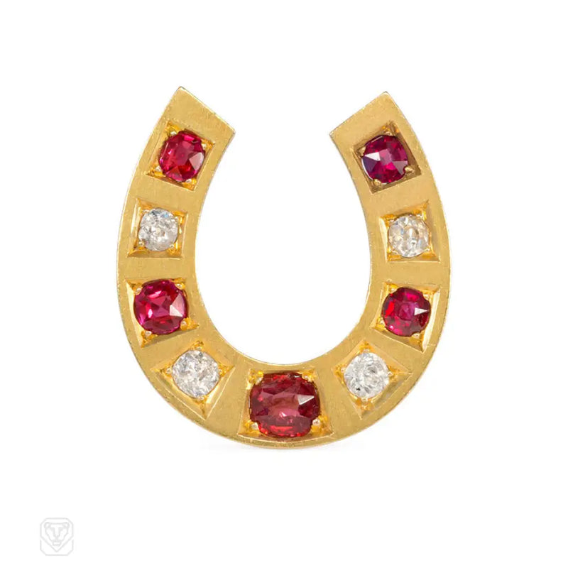 Antique Ruby And Diamond Horseshoe Brooch