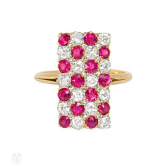 Antique ruby and diamond plaque ring