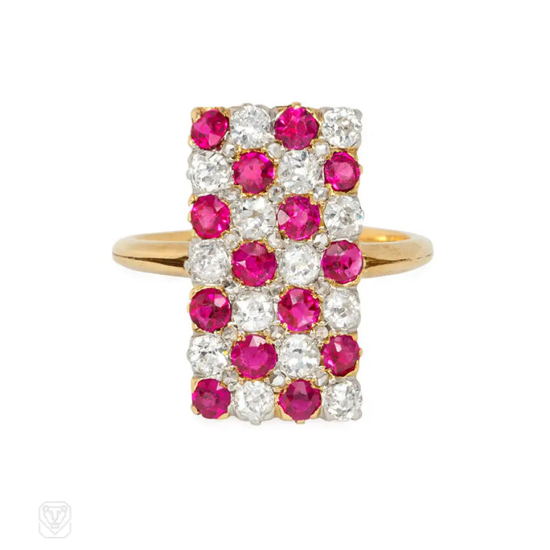 Antique Ruby And Diamond Plaque Ring