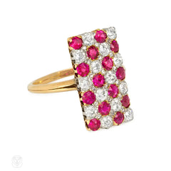 Antique ruby and diamond plaque ring