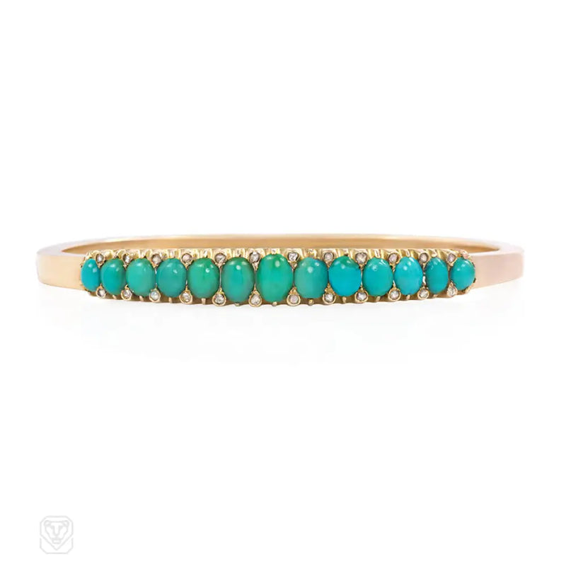 Antique Russian Turquoise And Diamond Bangle