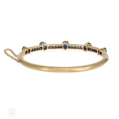 Antique sapphire and diamond banded bangle