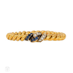 Antique sapphire and diamond knot bracelet, French import