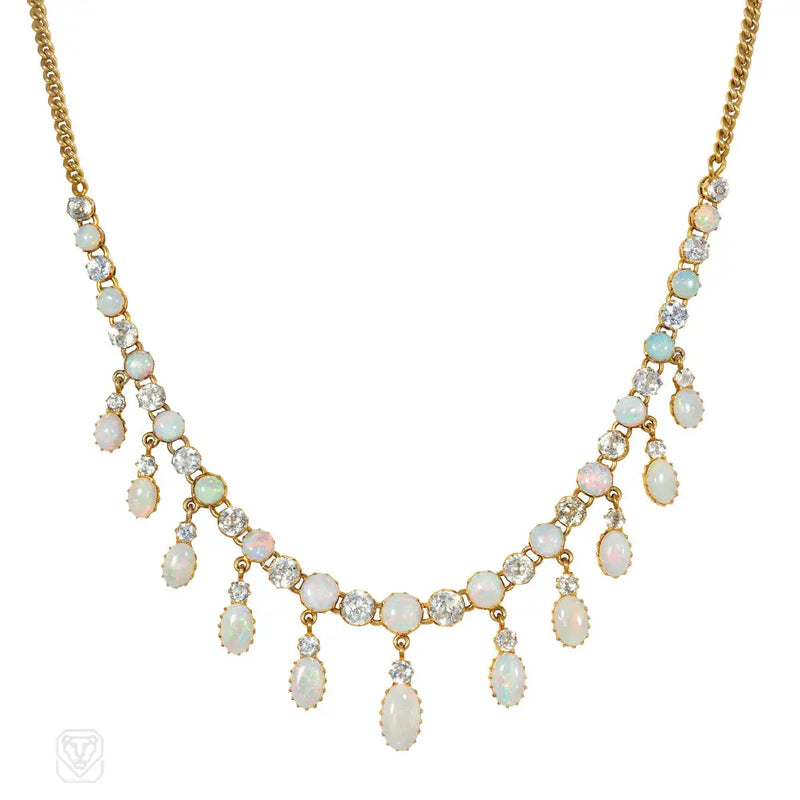 Antique sapphire and opal fringe necklace