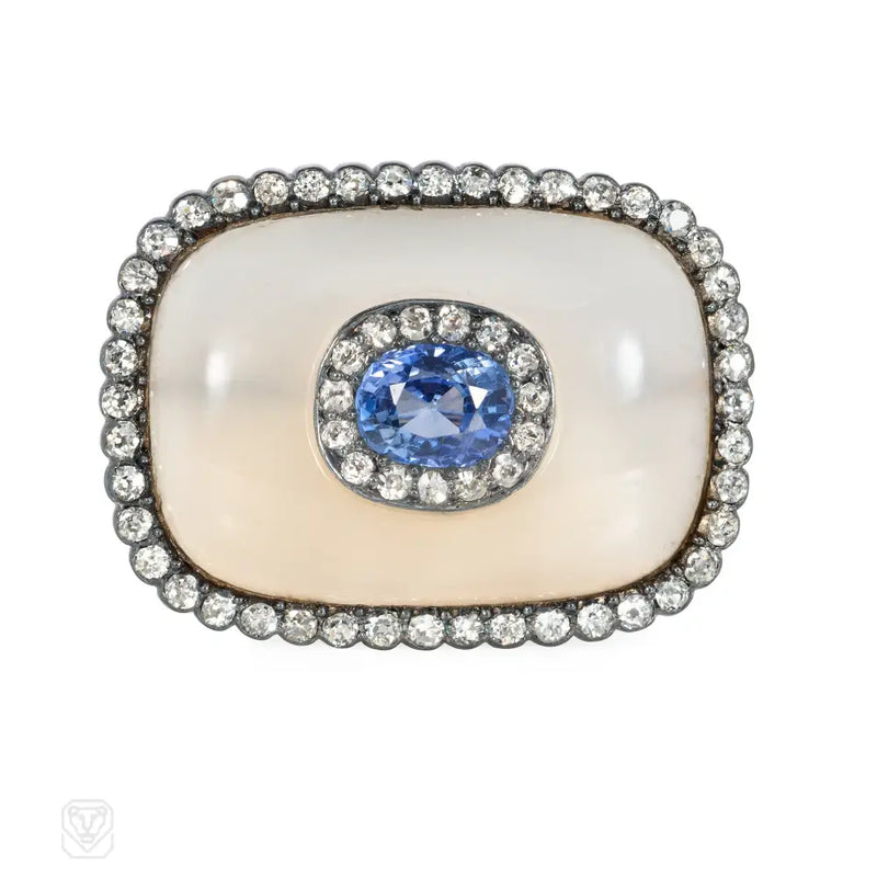 Antique Sapphire Diamond And Chalcedony Brooch