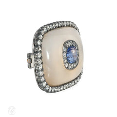 Antique sapphire, diamond, and chalcedony brooch