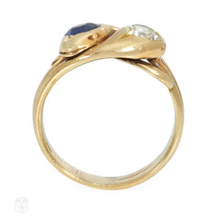Antique sapphire, diamond, and gold entwined snake ring