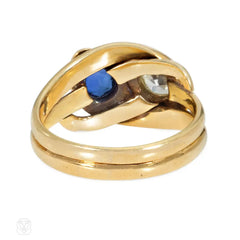 Antique sapphire, diamond, and gold entwined snake ring