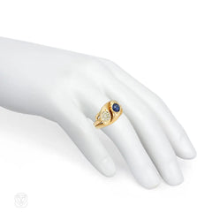 Antique sapphire, diamond, and gold entwined snake ring
