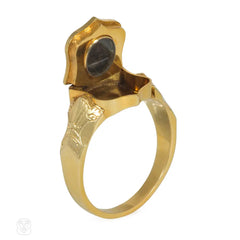 Antique sardonyx and gold locket ring