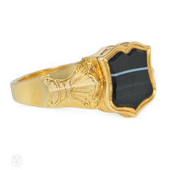 Antique sardonyx and gold locket ring