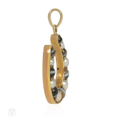 Antique sardonyx and pearl horseshoe pendant