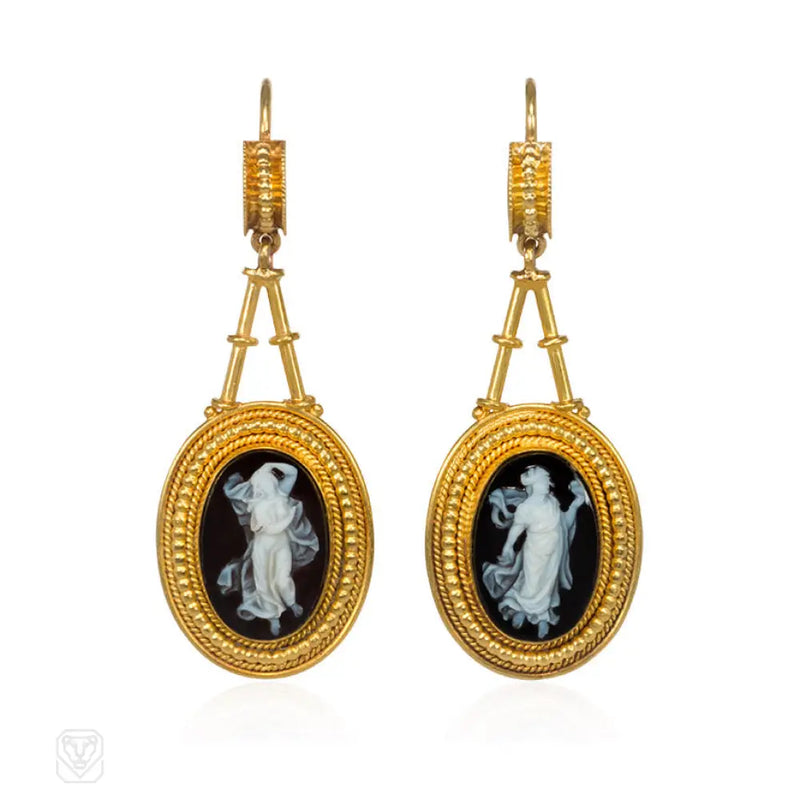 Antique Sardonyx Cameo Earrings