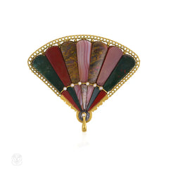 Antique Scottish agate fan pendant brooch