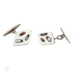 Antique shibayama and silver insect motif cufflinks, Japan