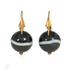 Antique snake and banded agate bead earrings