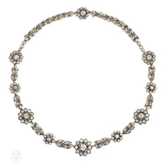 Antique style diamond flower cluster necklace