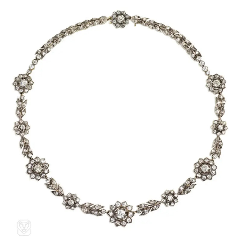 Antique Style Diamond Flower Cluster Necklace