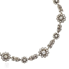 Antique style diamond flower cluster necklace