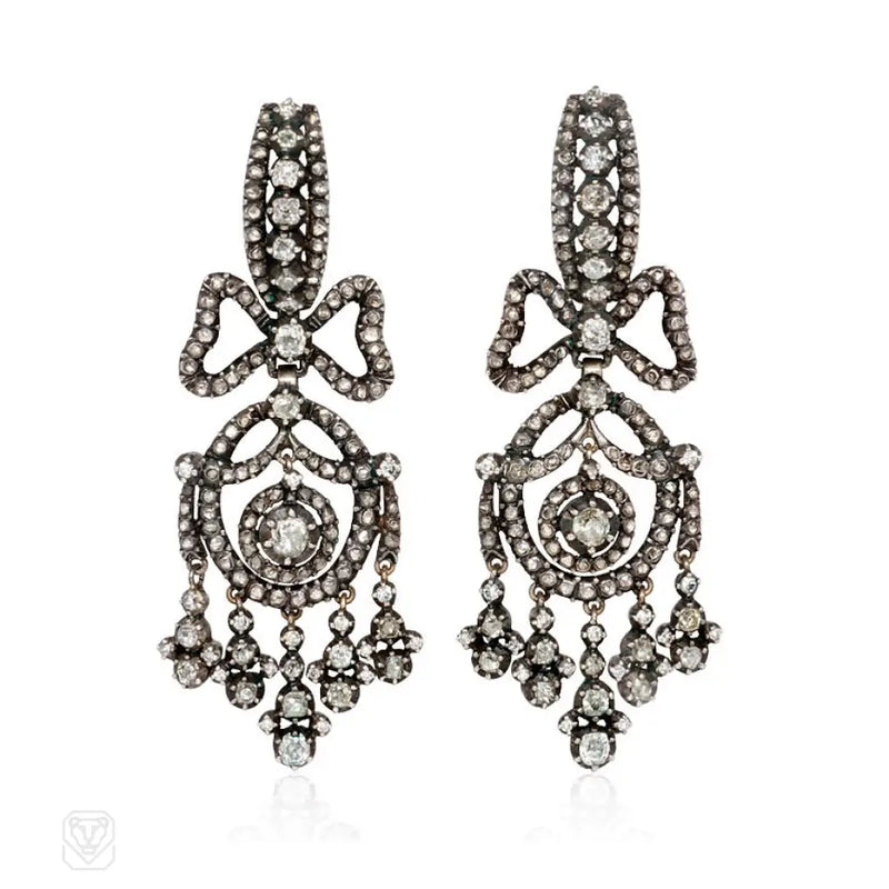 Antique Style Diamond Fringed Pendant Earrings