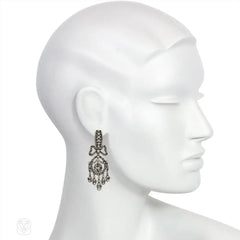 Antique style diamond fringed pendant earrings