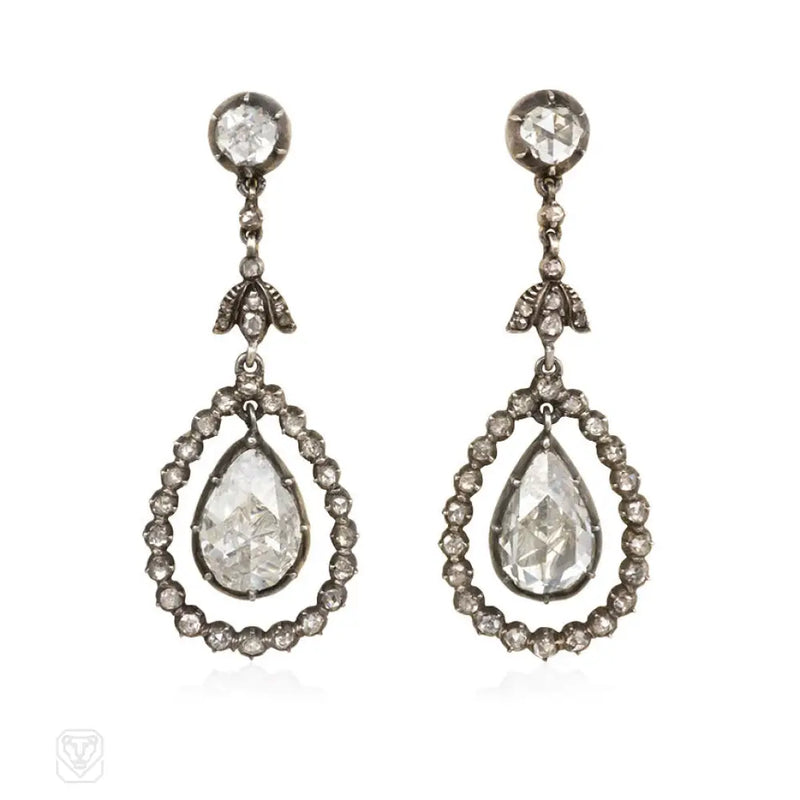 Antique Style Diamond Pendant Earrings Netherlands