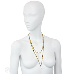 Antique Swiss enamel double-sided long chain with swivel