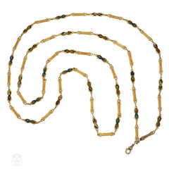 Antique Swiss enamel double-sided long chain with swivel