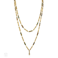 Antique Swiss enamel double-sided long chain with swivel