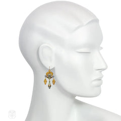Antique swiss enamel girandole pendant earrings