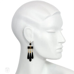 Antique teardrop onyx and gold pendant earrings