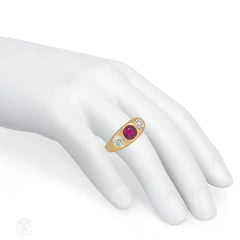 Antique Thai ruby and diamond three stone ring