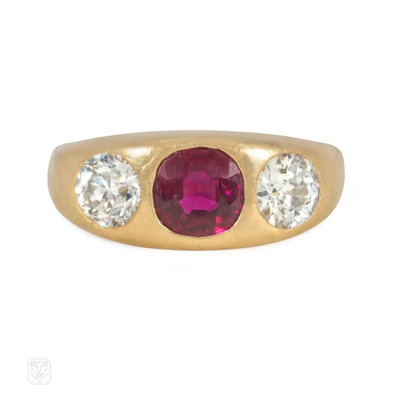 Antique Thai Ruby And Diamond Three Stone Ring