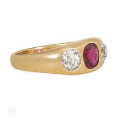 Antique Thai ruby and diamond three stone ring