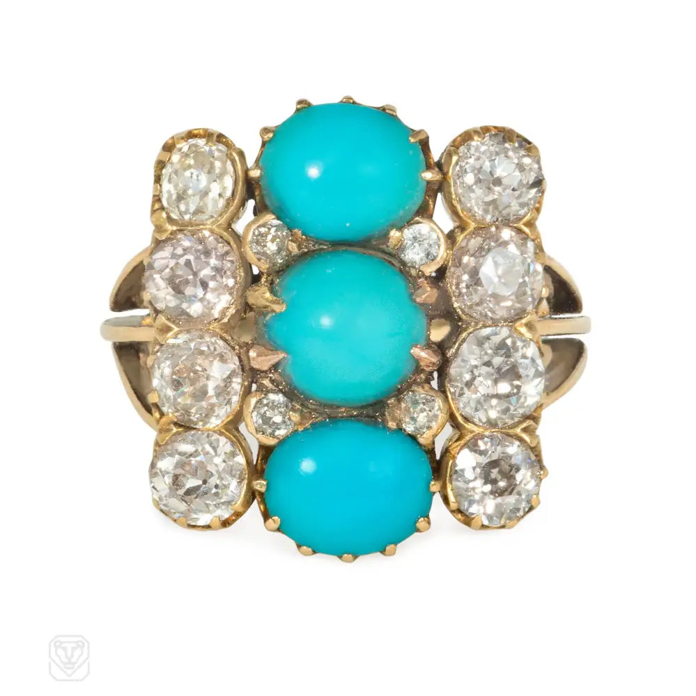 Antique three-row turquoise and diamond ring – Kentshire