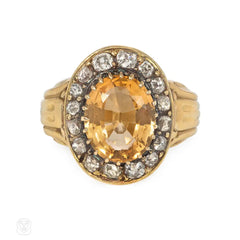 Antique topaz and old mine cut diamond cluster ring