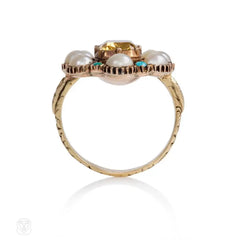 Antique topaz, pearl, and turquoise ring