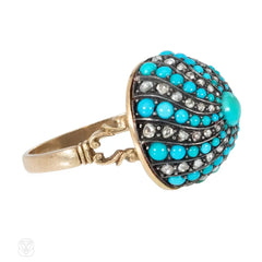 Antique turquoise and diamond bombé swirl ring