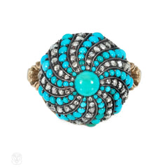 Antique turquoise and diamond bombé swirl ring