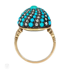 Antique turquoise and diamond bombé swirl ring