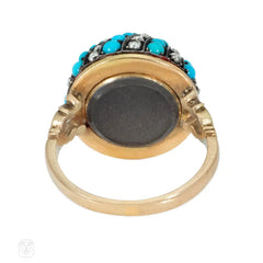 Antique turquoise and diamond bombé swirl ring