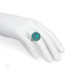Antique turquoise and diamond bombé swirl ring