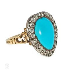 Antique turquoise and diamond heart ring